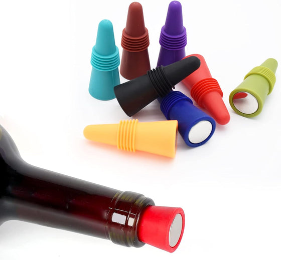 Wine Stoppers Beverage Bottle Sealer Soft Silicone Wine Bottle Stoppers Corks with Grip Top for Keeping Wine Champagne Fresh, 8 Pack - hover image