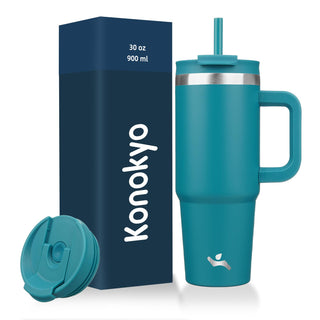 Konokyo 40 oz Tumbler with Handle and 2 Straws,2 in 1 Lid Insulated Water Bottle Stainless Steel Travel Coffee Mug,Mint