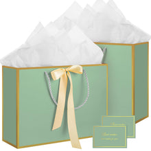 woric Black Gift Bags with Handles, 14" Medium Gift Bag with Tissue Paper, 2 Pcs Bags with 4 Tissue Paper and 2 Cards for Men Graduation Father's Day Birthday Party