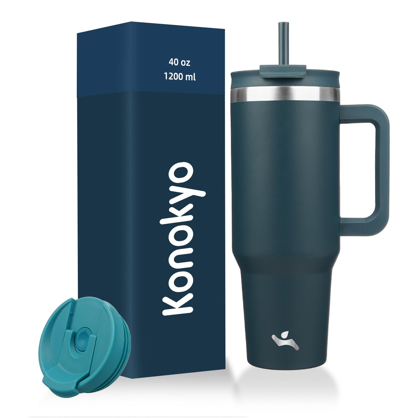 Konokyo 40 oz Tumbler with Handle and 2 Straws,2 in 1 Lid Insulated Water Bottle Stainless Steel Travel Coffee Mug,Mint