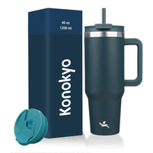 Konokyo 40 oz Tumbler with Handle and 2 Straws,2 in 1 Lid Insulated Water Bottle Stainless Steel Travel Coffee Mug,Mint