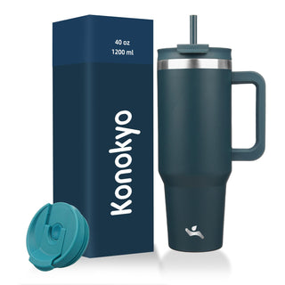 Konokyo 40 oz Tumbler with Handle and 2 Straws,2 in 1 Lid Insulated Water Bottle Stainless Steel Travel Coffee Mug,Mint