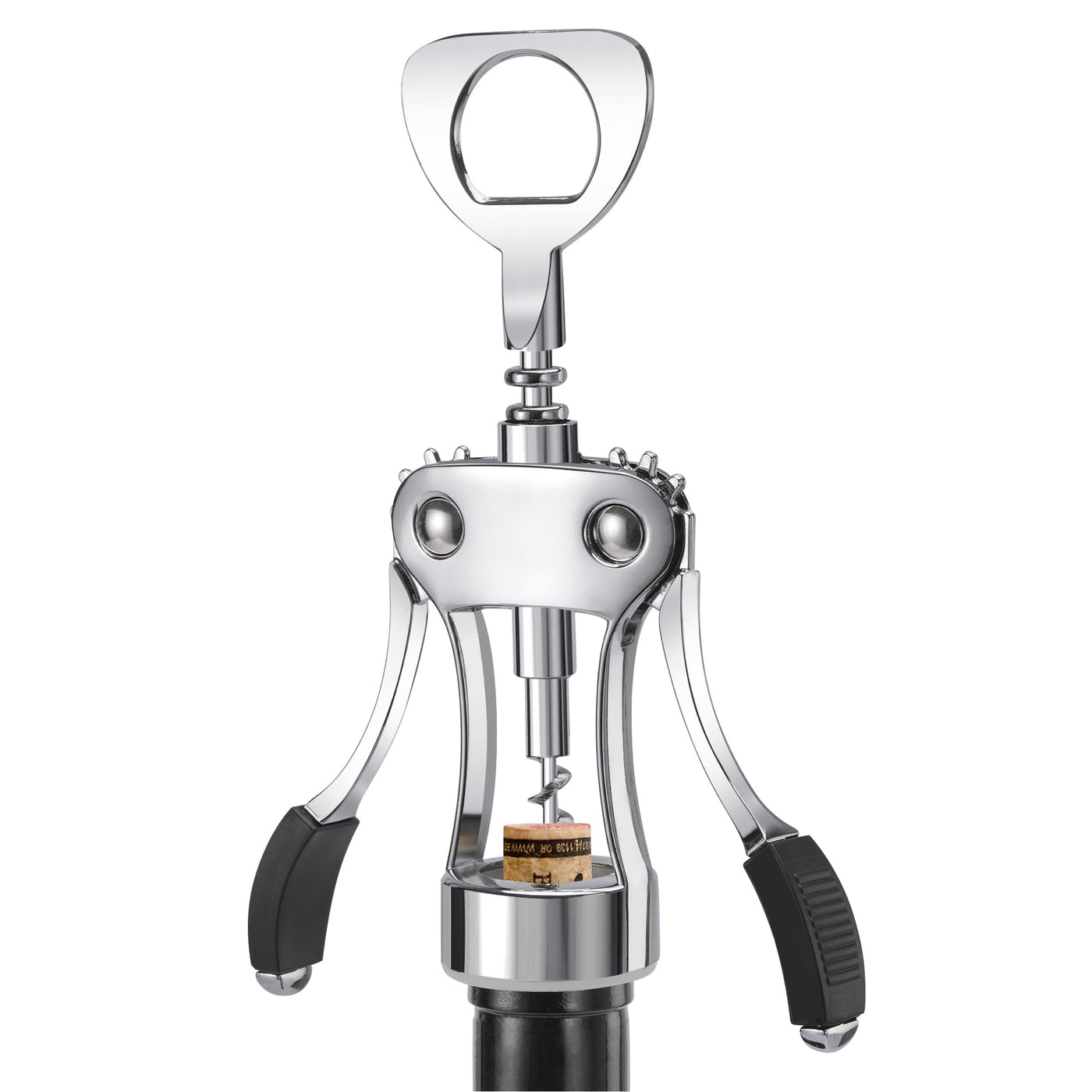 KORCCI Wine Opener, Heavy-Duty Zinc Alloy Wing Corkscrew, Premium Beer Bottle Opener, Multifunctional Wine Accessories with Ergonomic Handle and Sharp Screw, for Kitchen, Bar, Restaurant (SILVER)
