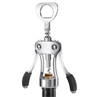 KORCCI Wine Opener, Heavy-Duty Zinc Alloy Wing Corkscrew, Premium Beer Bottle Opener, Multifunctional Wine Accessories with Ergonomic Handle and Sharp Screw, for Kitchen, Bar, Restaurant (SILVER)