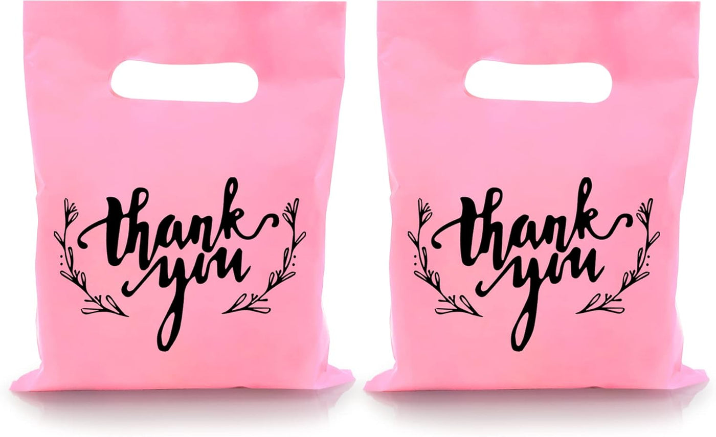 KEEPARTY 100 PCS Small Thank You Merchandise Bags Plastic Goodie Bags Party Favor Bags for Birthday Party Baby Shower Wedding Merchandise Gifts Trade Shows (Pink)