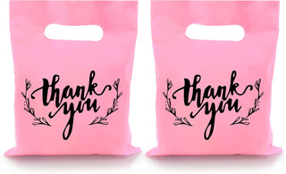 KEEPARTY 100 PCS Small Thank You Merchandise Bags Plastic Goodie Bags Party Favor Bags for Birthday Party Baby Shower Wedding Merchandise Gifts Trade Shows (Pink)