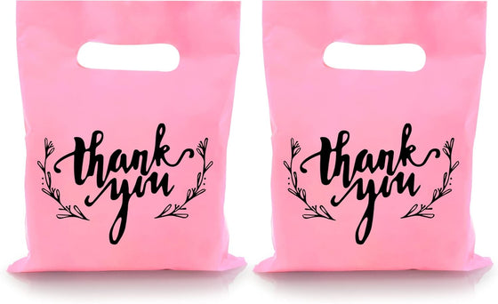 KEEPARTY 100 PCS Small Thank You Merchandise Bags Plastic Goodie Bags Party Favor Bags for Birthday Party Baby Shower Wedding Merchandise Gifts Trade Shows (Pink)