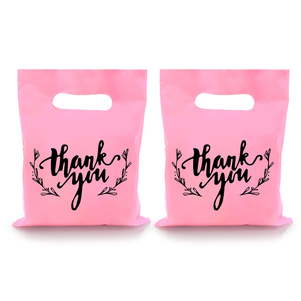 KEEPARTY 100 PCS Small Thank You Merchandise Bags Plastic Goodie Bags Party Favor Bags for Birthday Party Baby Shower Wedding Merchandise Gifts Trade Shows (Pink)