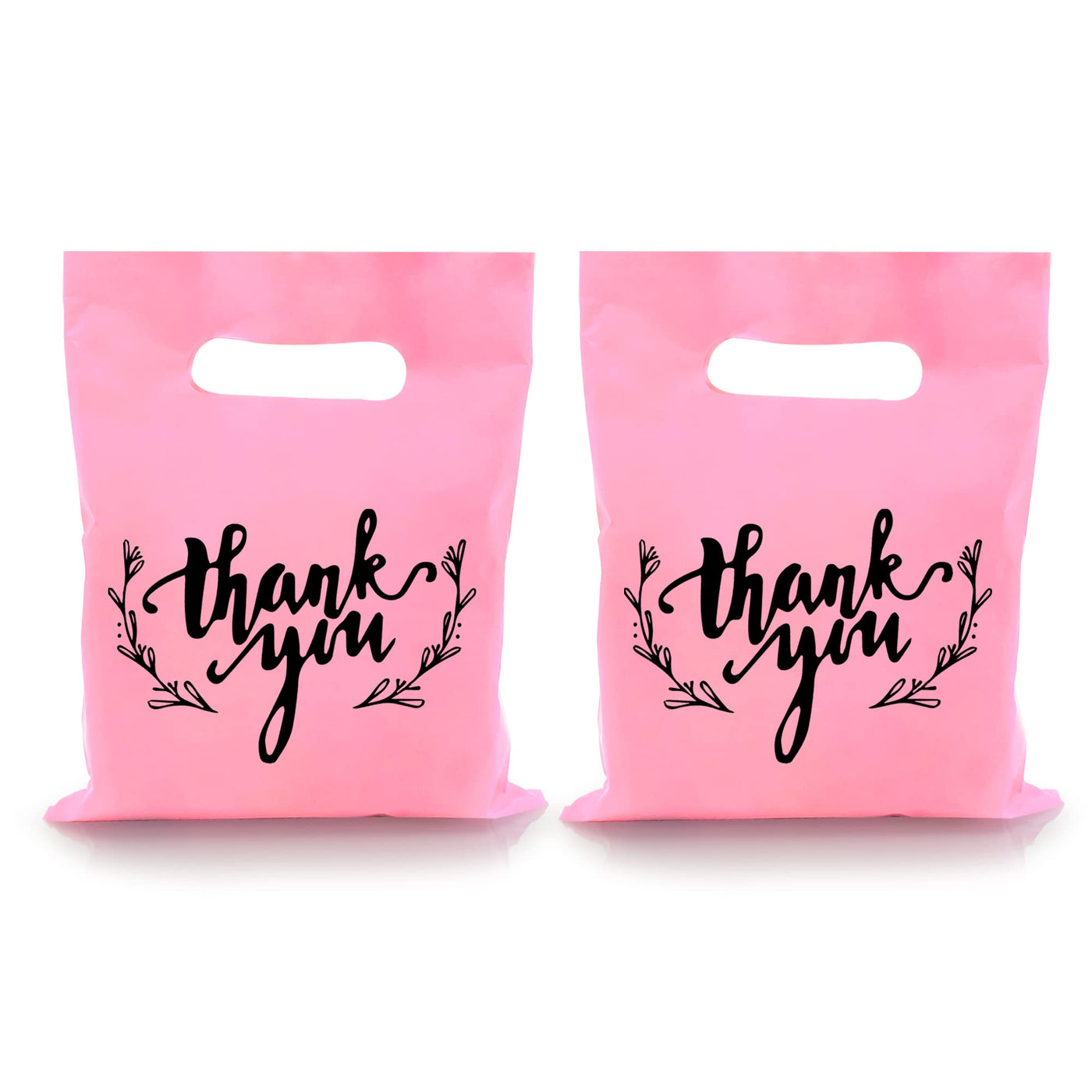 KEEPARTY 100 PCS Small Thank You Merchandise Bags Plastic Goodie Bags Party Favor Bags for Birthday Party Baby Shower Wedding Merchandise Gifts Trade Shows (Pink)