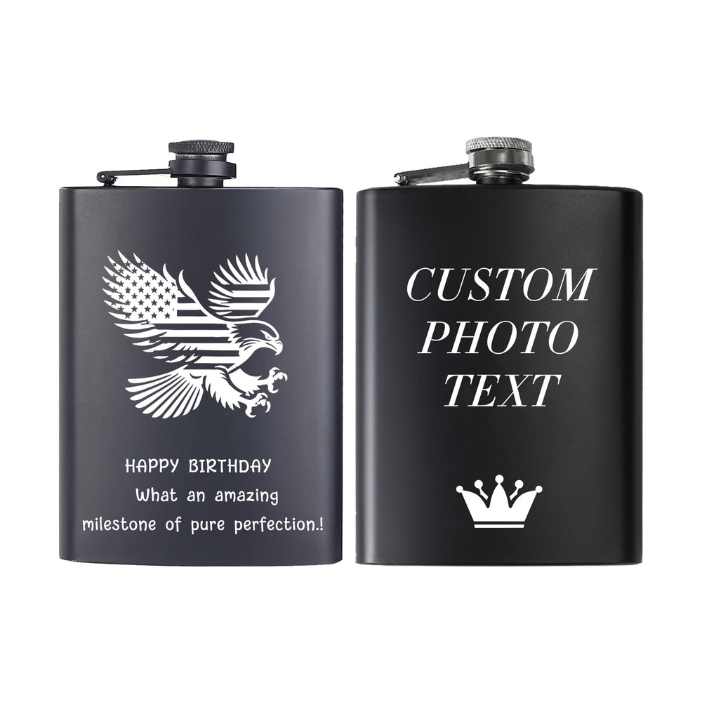 Custom Flask for Men Personalized Engraved 8 Oz Hip Flasks With Photo Text Customized Liquor Flask Gifts for Grandpa Men Him Dad Husband Fathers Day Christmas Groomsman (Custom Photos)