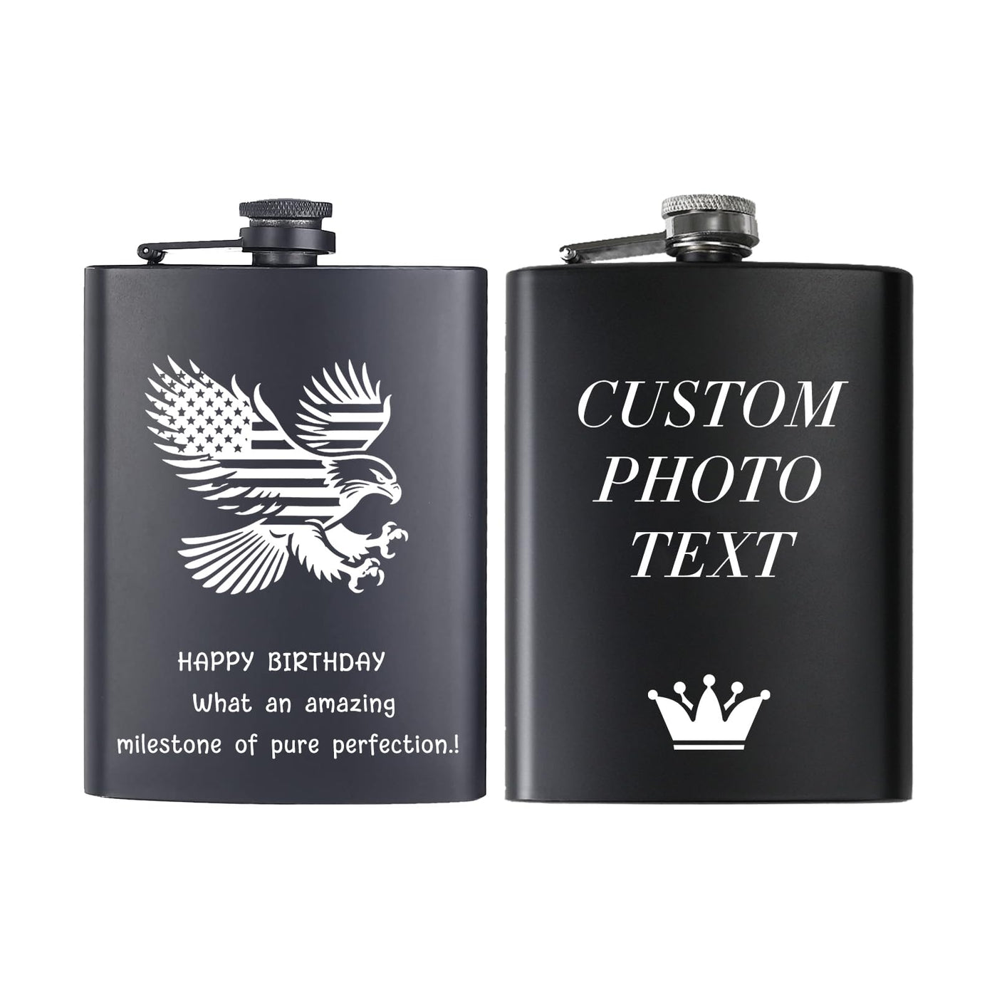 Custom Flask for Men Personalized Engraved 8 Oz Hip Flasks With Photo Text Customized Liquor Flask Gifts for Grandpa Men Him Dad Husband Fathers Day Christmas Groomsman (Custom Photos)
