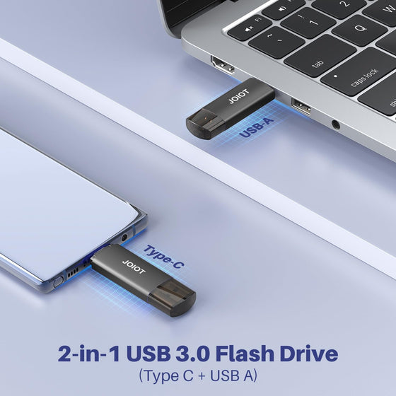 JOIOT 128GB USB C Flash Drive Dual USB 3.0 Flash Drive Type C + USB A Portable Type-C Flash Drive 2-in-1 USB-C Thumb Drive for Smartphone Tablet Computer Mac iPhone 15 Black - hover image