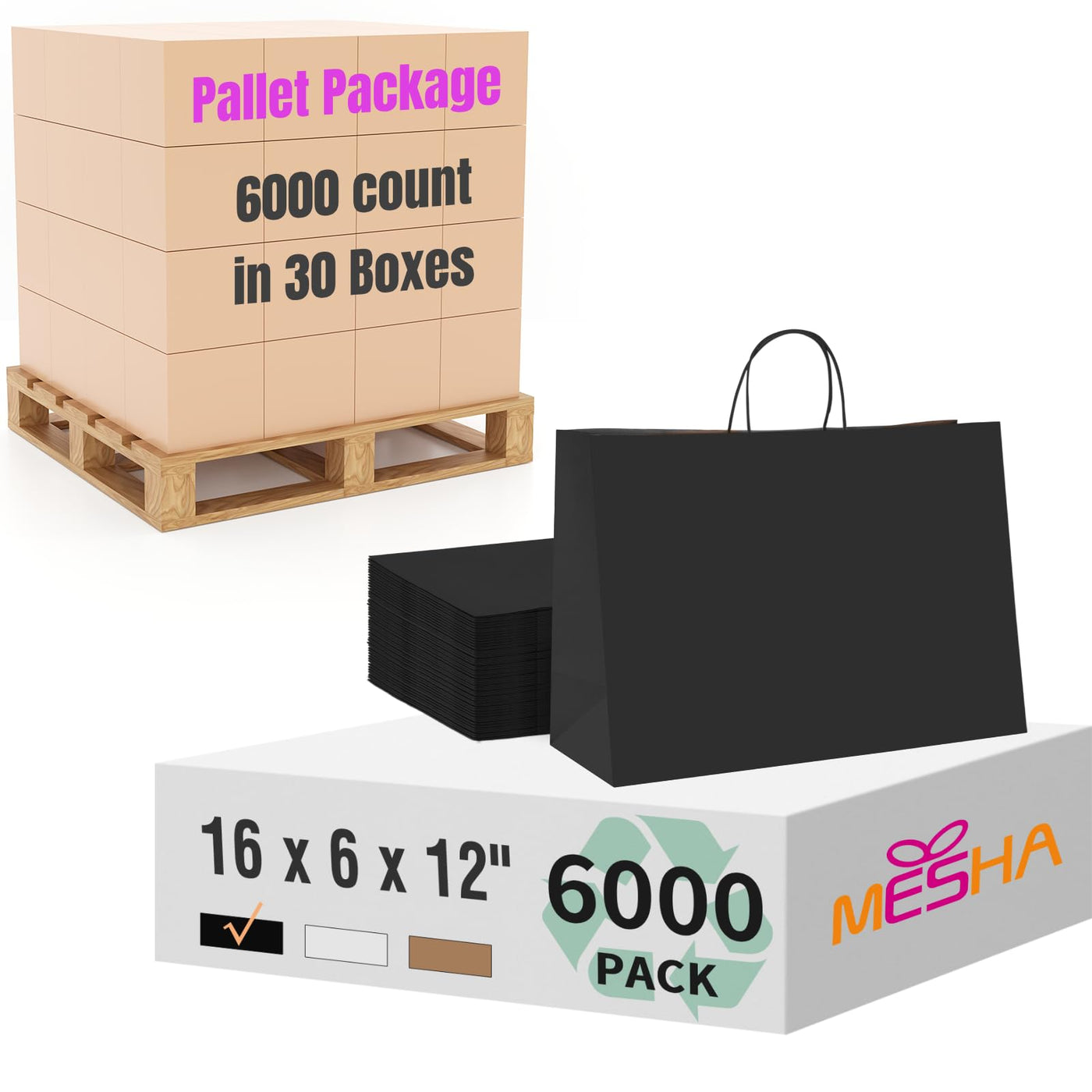 MESHA Brown Paper Bags 8x4.25x10.5 Inch 20Pcs, Paper Bags with Handles, Sturdy Brown Gift Bags for Retail, Birthday Party Favors, Shopping, Small Business (Made in USA)