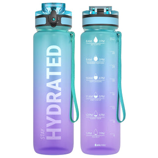 Sahara Sailor Water Bottle 32oz, Durable and Leakproof Water Bottles Motivational with Time Marker, Tritan, BPA Free, Wide Mouth with Easy Clean Brush for Gym, Travel, Home, School, Office (1 Bottle)