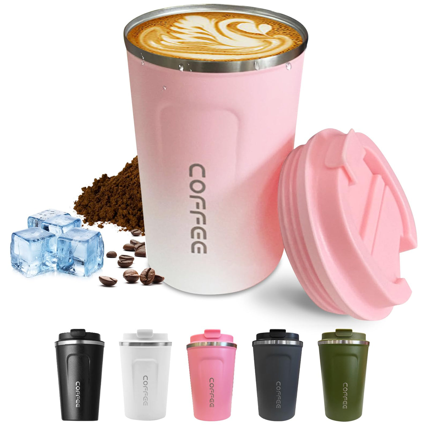 SPLMIFA Travel coffee mugs leak-proof, reusable coffee cups with lids, stainless steel vacuum insulated coffee tumblers, thermal insulation cups for men & women keep drinks hot & cold(2nd-Black, 12OZ)