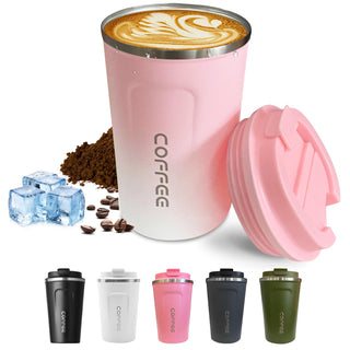 SPLMIFA Travel coffee mugs leak-proof, reusable coffee cups with lids, stainless steel vacuum insulated coffee tumblers, thermal insulation cups for men & women keep drinks hot & cold(2nd-Black, 12OZ)