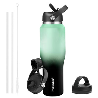 HYDROWION 32oz Stainless Steel Water Bottle(Cold for 48 Hrs, Hot for 24 Hrs), Double Wall Vacuum Insulated Water Flask with Straw Lid, Spout Lid and Flex Cap, Fit in Any Car Cup Holder, Cobalt