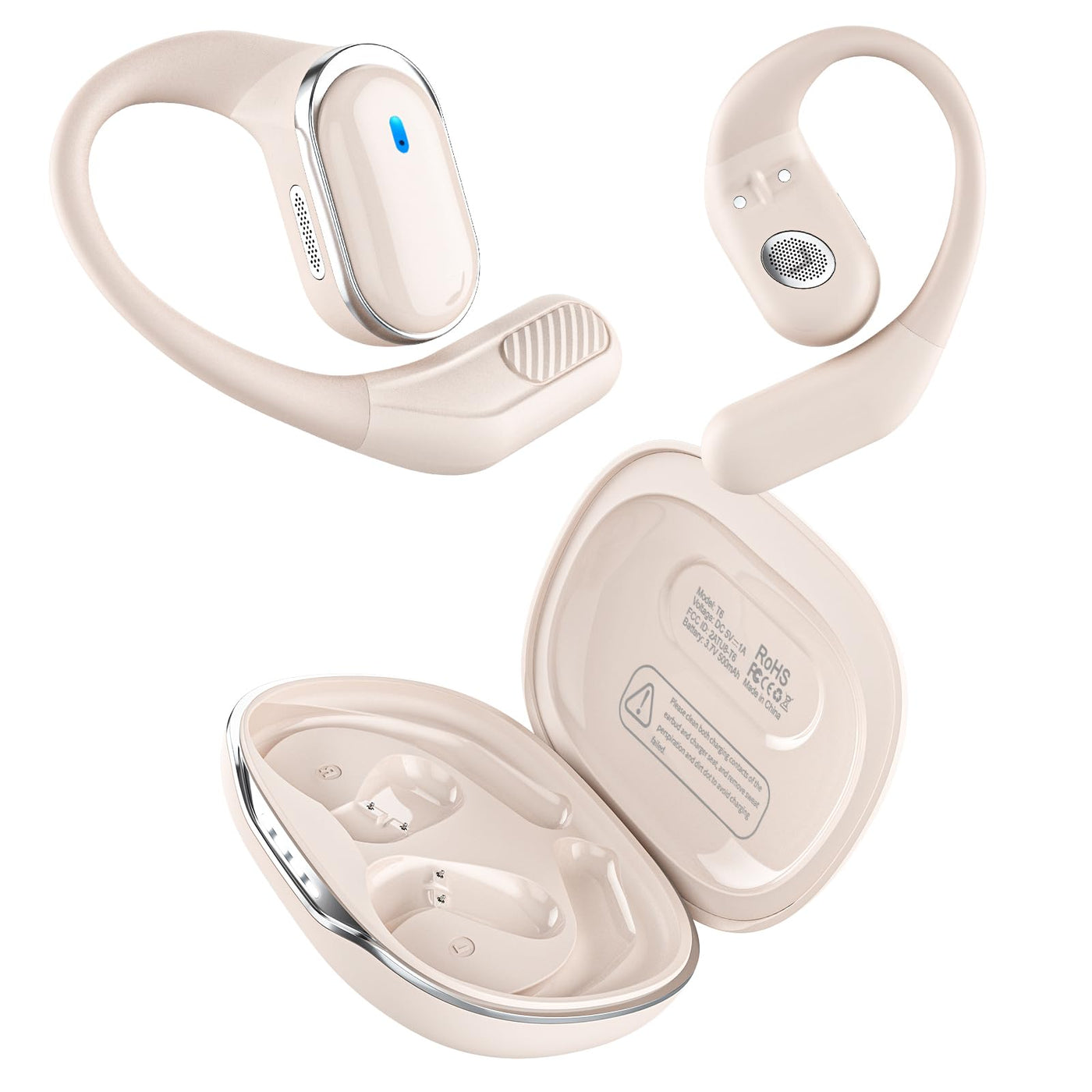 TRAUSI Open Ear Wireless Earbuds Bluetooth Headphones, 80H Playtime Stereo Ear Buds with ENC Noise Cancelling, Fast Charging, IPX7 Waterproof Sports Earphones with Earhook for Running/Workouts Black