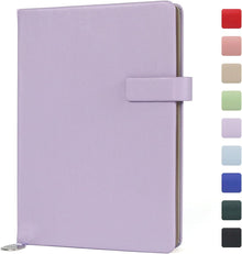 A5 Hard Cover Lined Notebook, Pen Holder & Gold Edges, 180° Lay Flat Journal, Large 5.7 x 8.4 in, Bookmark & Gift Box, Business Notebook for Work, Study, Travel(Light Purple)