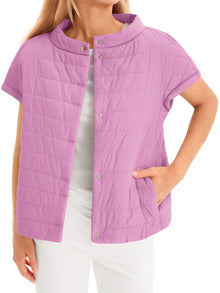 Tankaneo Womens Puffer Vest Button Up Short Sleeve Winter Jacket Casual Lightweight Quilted Jackets