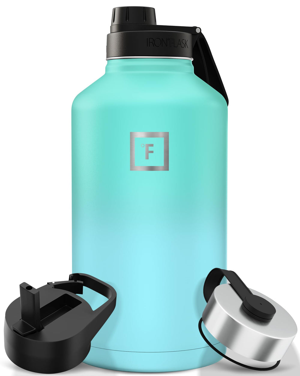 IRON °FLASK Camping & Hiking Hydration Flask with Straw, Wide Mouth Insulated Stainless Steel Sports Water Bottle - 40 oz Midnight Black