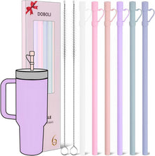 Reusable Replacement 12 inch Long Silicone Straw With Cover, Stocking Stuffers Gifts for Women Men Teens Girls Boys, Compatible with Stanley Tumbler Cup Accessorie 40 oz 30 oz (6 Pack)