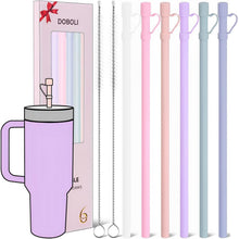 Reusable Replacement 12 inch Long Silicone Straw With Cover, Stocking Stuffers Gifts for Women Men Teens Girls Boys, Compatible with Stanley Tumbler Cup Accessorie 40 oz 30 oz (6 Pack)