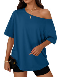 Trendy Queen Womens Off the Shoulder Tops Oversized Summer Spring T-Shirts 2026