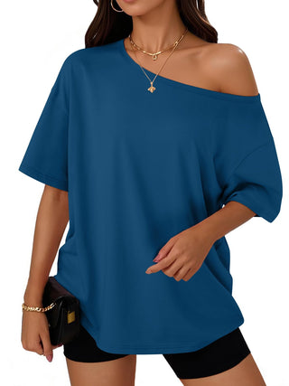 Trendy Queen Womens Off the Shoulder Tops Oversized Summer Spring T-Shirts 2026