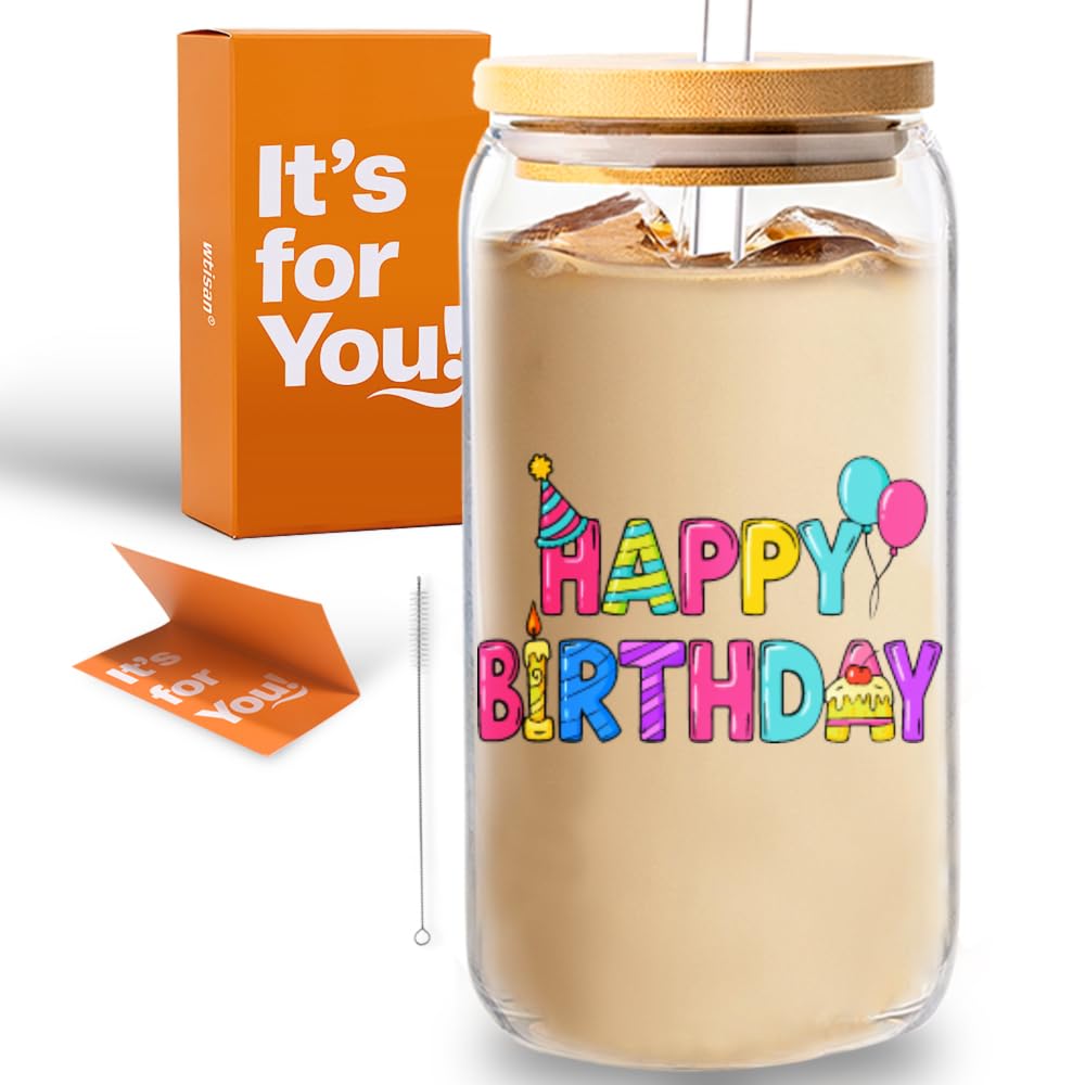 wtisan Housewarming Gifts for New Home - Sweet Home Aesthetic Can Shaped Glass Cup, 16oz Iced Coffee Tumbler - House Warming Gift Ideas with Lid, Straw & Card for Couple, New Homeowner