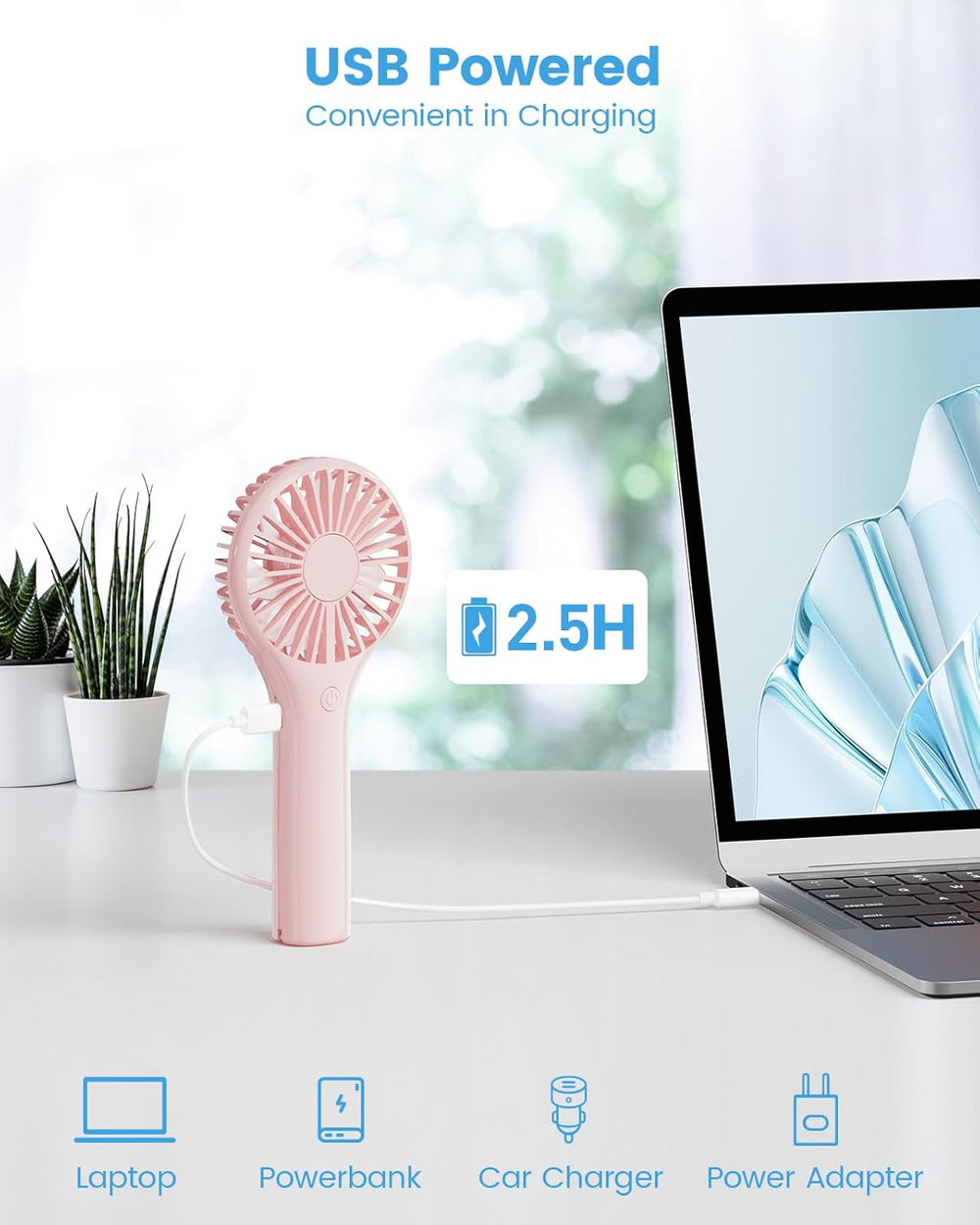 Edvision Portable Mini Fan - Powerful Personal Handheld Fan with 3 Speeds, Cute and Small, USB Rechargeable for Travel/Lash/Makeup/Outdoor/Home, Pink