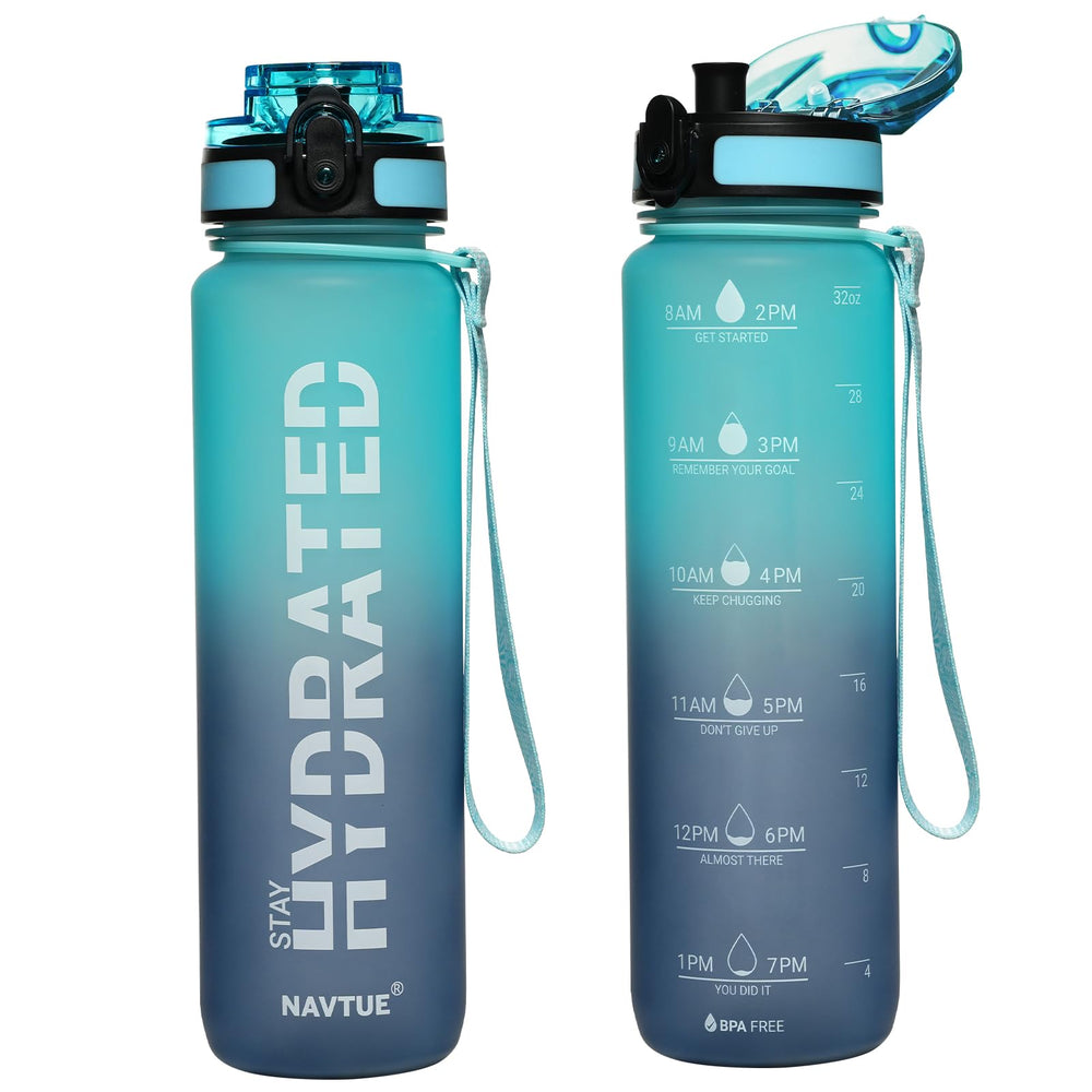 Water Bottle, 16.9 OZ Sports Water Bottles with Time Marker Wide Mouth, Motivational and Leakproof Drink Bottle, BPA Free Tritan with Carry Strap for Gym Fitness Outdoor(1 Bottle)