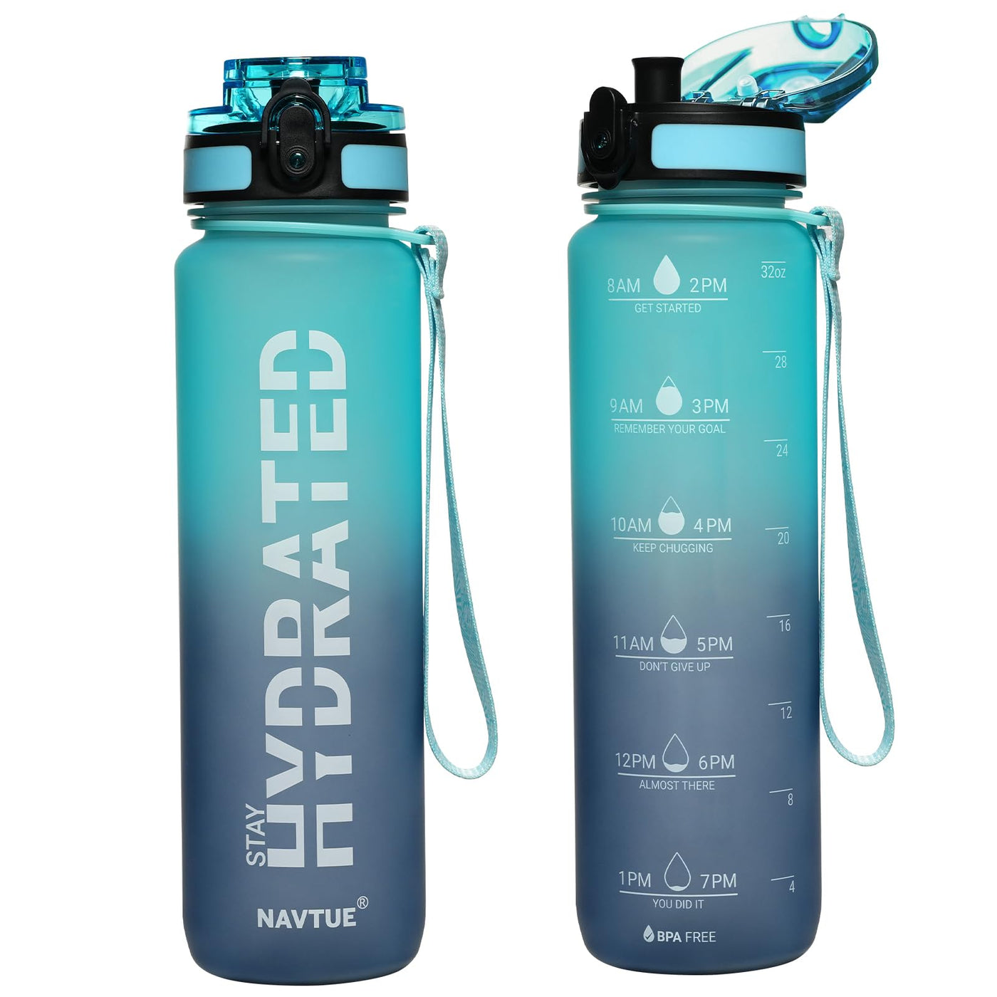 Water Bottle, 16.9 OZ Sports Water Bottles with Time Marker Wide Mouth, Motivational and Leakproof Drink Bottle, BPA Free Tritan with Carry Strap for Gym Fitness Outdoor(1 Bottle)