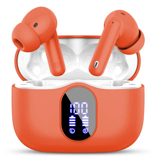 Wireless Earbuds, Bluetooth 5.4 Headphones Bass Stereo, Ear Buds with Noise Cancelling Mic, LED Display in Ear Earphones Clear Calls, IP7 Waterproof Bluetooth Earbuds for Phones/Sports/Laptop, White