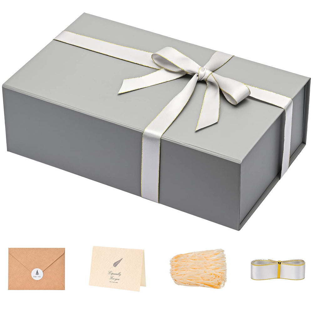 LIFELUM Green Gift Box for Presents 1 Pack 13.85 x 8.35 x 4.45 inch Big Decorative Large Gift Box for Clothes with Magnetic Lids Luxury Accessories Card, Ribbon, Filler,Sticker