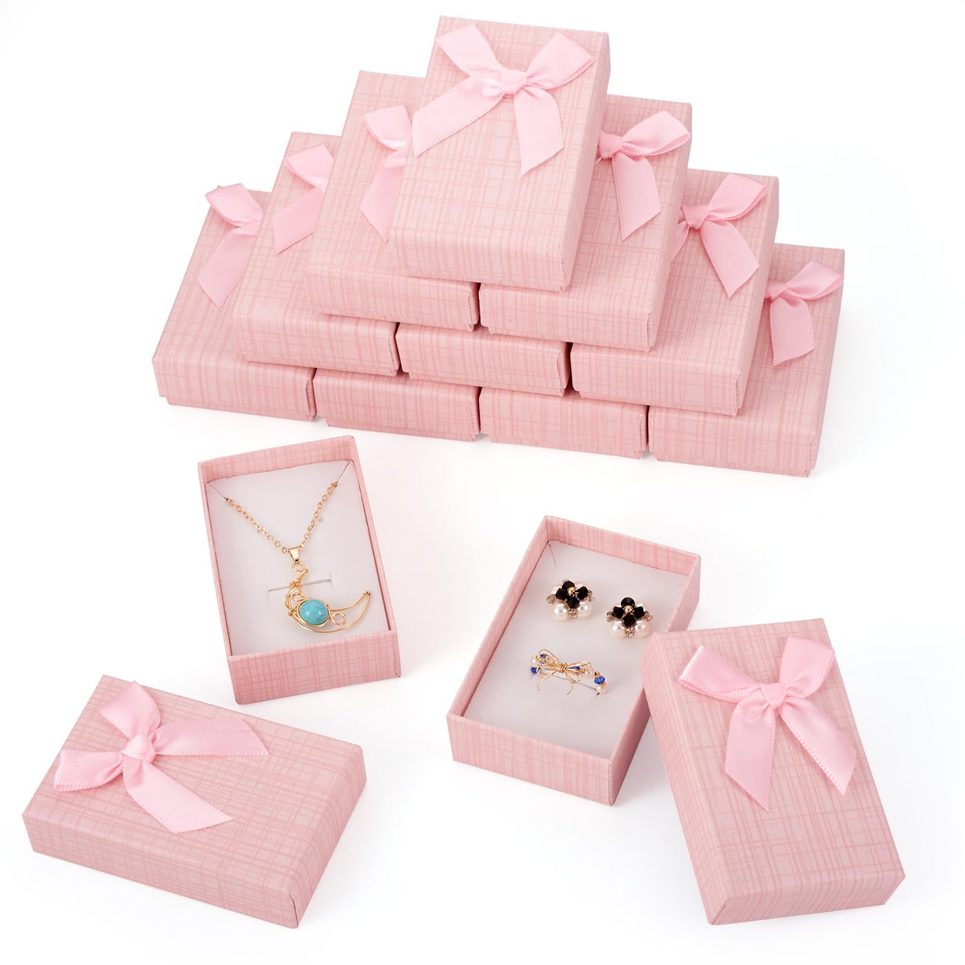 Craftdady 12 pcs Jewelry Gift Box Set Empty Packaging Cases with Bowknot Rectangle Cardboard Paper Jewelry Boxes with Lid for Necklaces Rings Earrings Pendants Displaying (BurlyWood)