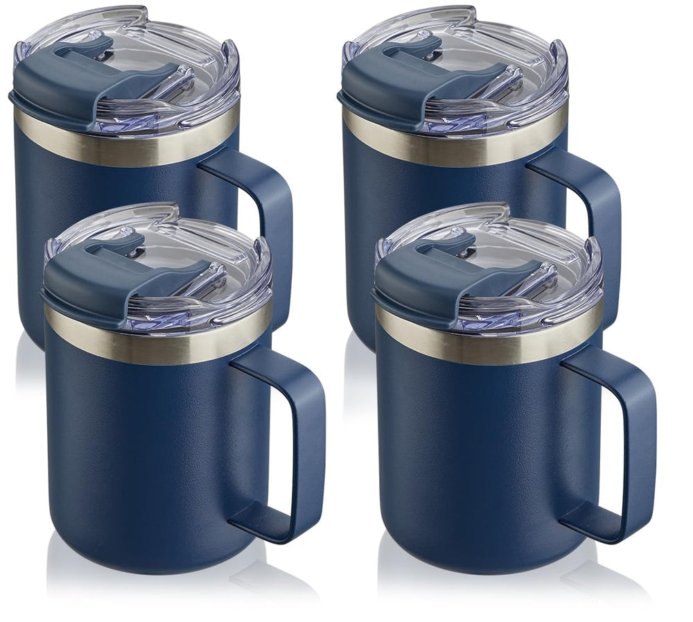 12oz Stainless Steel Insulated Coffee Mug with Handle, Double Wall Vacuum Travel Mug, Tumbler Cup with Sliding Lid, Navy