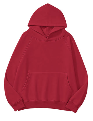 Lauweion Women Solid Basic Fleece Letter Loose Hoodie Sweatshirt Long Sleeve Kangaroo Pocket Drop Shoulder Pullovers Top