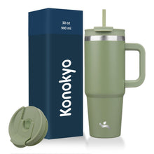 Konokyo 40 oz Tumbler with Handle and 2 Straws,2 in 1 Lid Insulated Water Bottle Stainless Steel Travel Coffee Mug,Mint