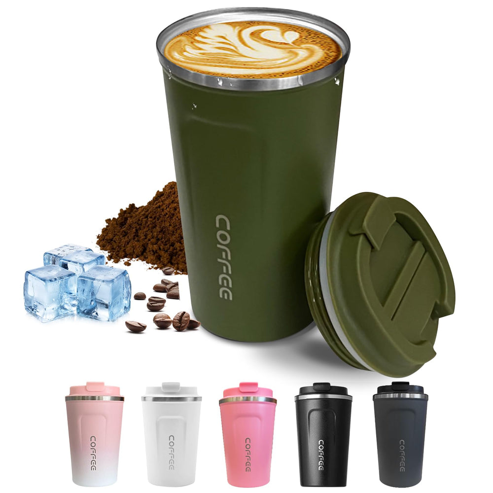 SPLMIFA Travel coffee mugs leak-proof, reusable coffee cups with lids, stainless steel vacuum insulated coffee tumblers, thermal insulation cups for men & women keep drinks hot & cold(2nd-Black, 12OZ)