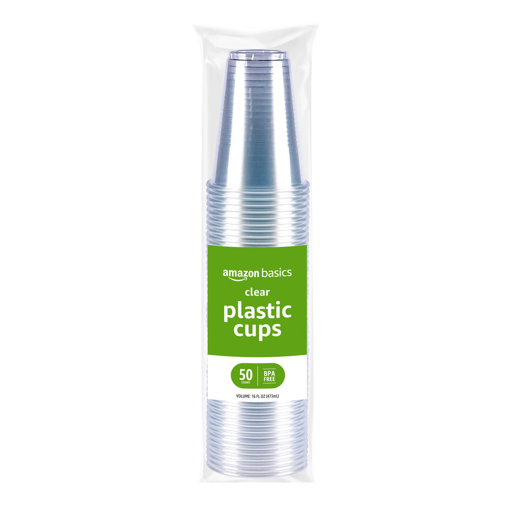 Amazon Basics Small Disposable Clear Plastic Cups, 9oz, 100 Count