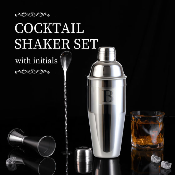 24oz Cocktail Shaker Set with 1 oz 2oz Jigger - Monogramm Initials Martini Shaker Set - 304 Stainless Steel Bar Shaker for Margarita,Mojito-Personalized Gift for Friend,Husband-W - hover image