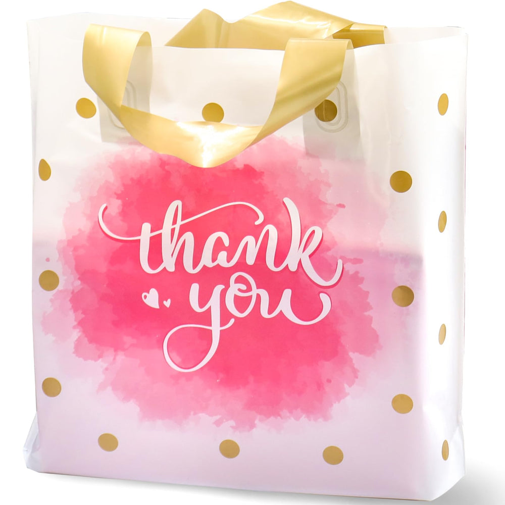 Thank You Bags - 50 Pack 10x12In Extra Thick Merchandise Bags with Loop Handle for Small Business Retail