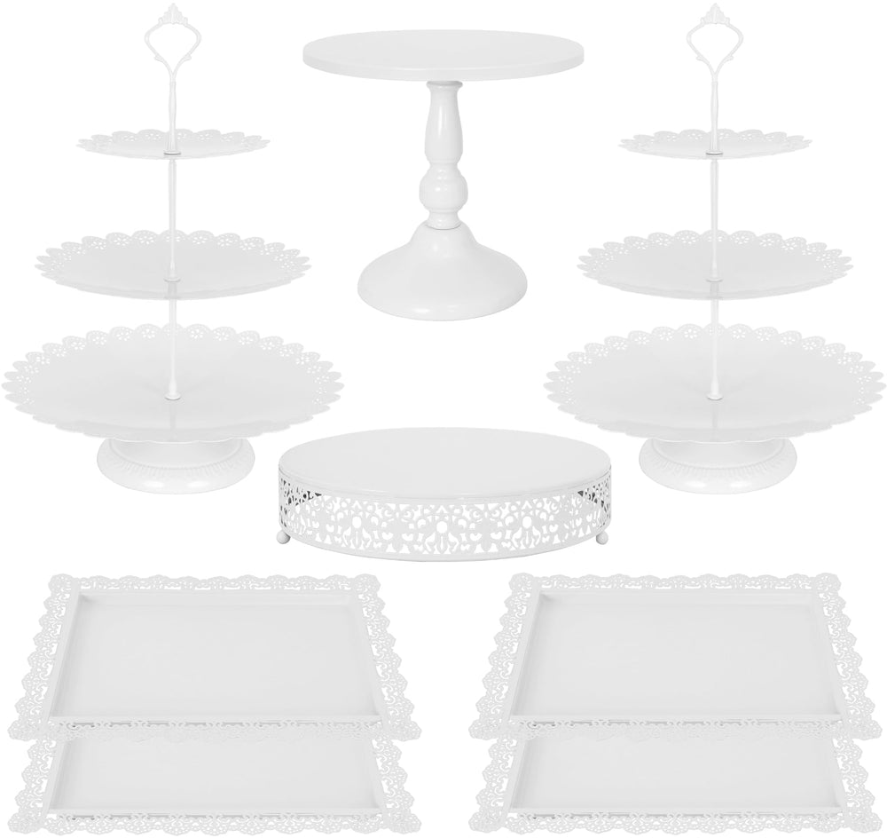 Fivenl 8 Pcs Cake Stand Gold Metal Dessert Table Display Set, 3-Tier Cupcake Stand, Cake Display Tower and Cookie Tray Rack Serving Tray for Birthday Party, Weddings, Baby Shower (Gold)