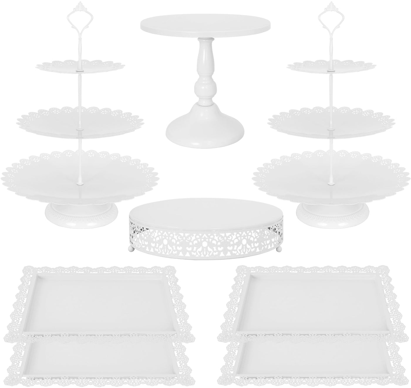 Fivenl 8 Pcs Cake Stand Gold Metal Dessert Table Display Set, 3-Tier Cupcake Stand, Cake Display Tower and Cookie Tray Rack Serving Tray for Birthday Party, Weddings, Baby Shower (Gold)