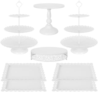 Fivenl 8 Pcs Cake Stand Gold Metal Dessert Table Display Set, 3-Tier Cupcake Stand, Cake Display Tower and Cookie Tray Rack Serving Tray for Birthday Party, Weddings, Baby Shower (Gold)