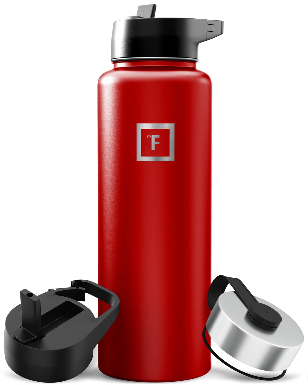 IRON °FLASK Camping & Hiking Hydration Flask with Straw, Wide Mouth Insulated Stainless Steel Sports Water Bottle - 40 oz Midnight Black