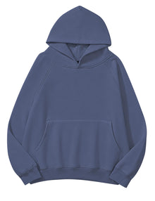 Lauweion Women Solid Basic Fleece Letter Loose Hoodie Sweatshirt Long Sleeve Kangaroo Pocket Drop Shoulder Pullovers Top