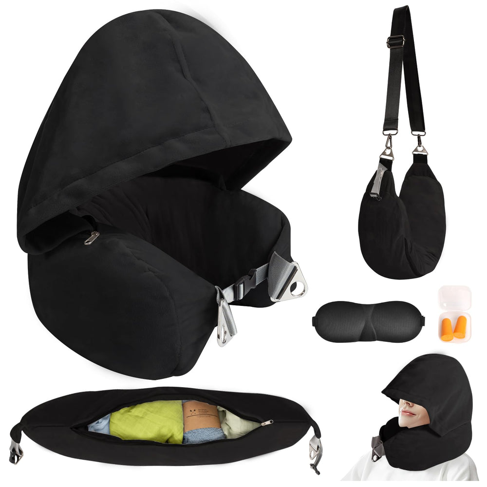 DreamShore Travel Pillow for Extra Luggage: Stuffable Neck Pillow with Adjustable Neck Size | Fits 3+ Days of Travel Essentials | Transformable Carry-On Solution | Soft Velvet Cover | No Filler