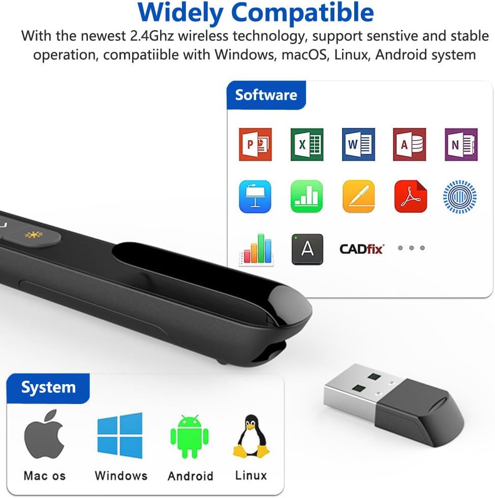 Presentation Clicker for PowerPoint, RF Wireless Presenter Remote with Hyperlink & Volume Control, USB PPT Clicker Slide Advancer for Laptop Computer Mac